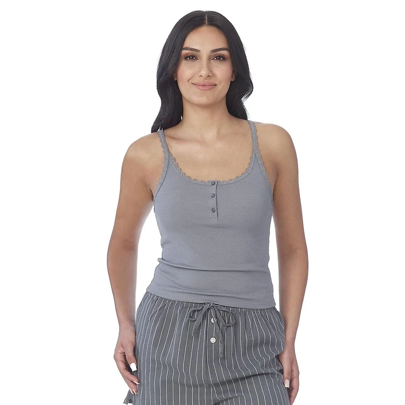 Secret vêtements de nuit Camisole côtelée avec boutons et dentelle
