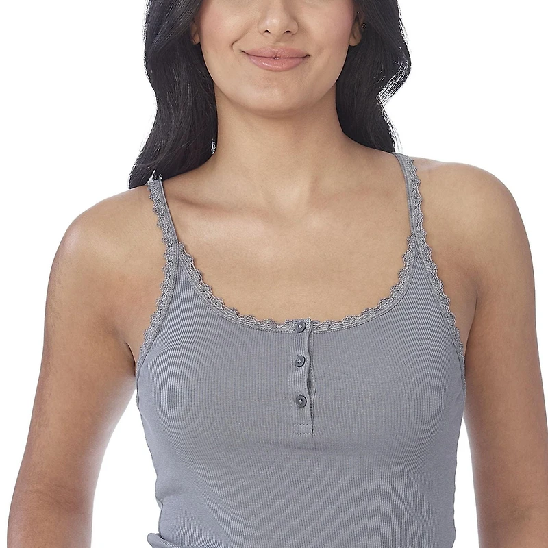 Secret Sleep Rib Cami with Buttons and Lace - Online exclusive