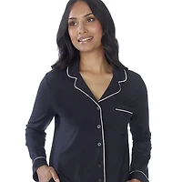 Secret Sleep Long Sleeve Button Top with Piping