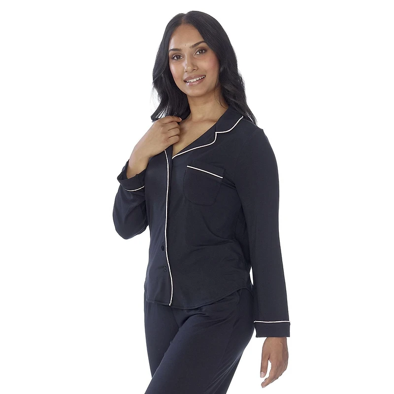 Secret Sleep Long Sleeve Button Top with Piping