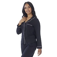 Secret Sleep Long Sleeve Button Top with Piping