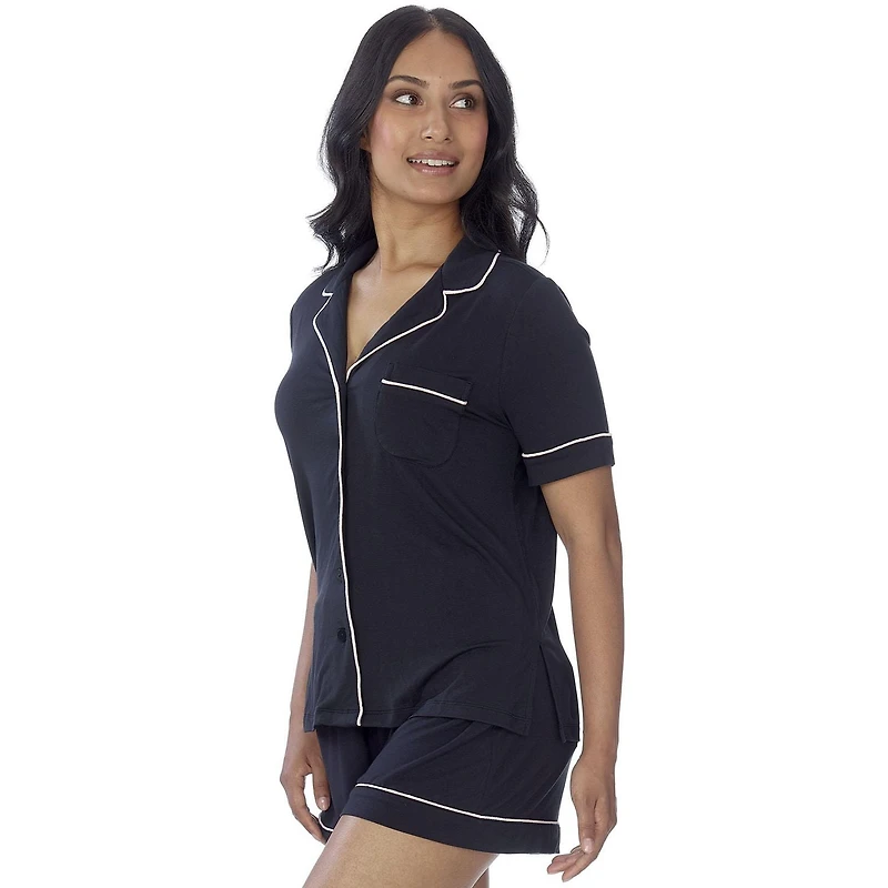 Secret Haut à manches courtes boutonné avec passepoil