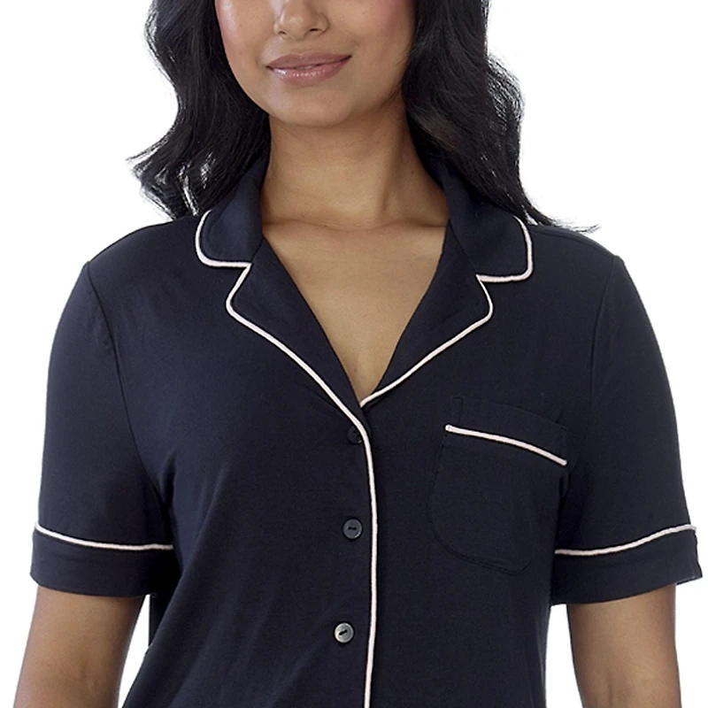 Secret Haut à manches courtes boutonné avec passepoil