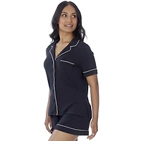 Secret Haut à manches courtes boutonné avec passepoil