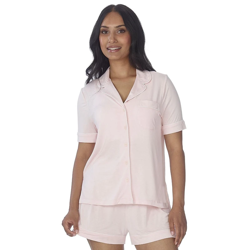 Secret Short Sleeve Button Top with Piping - Online exclusive