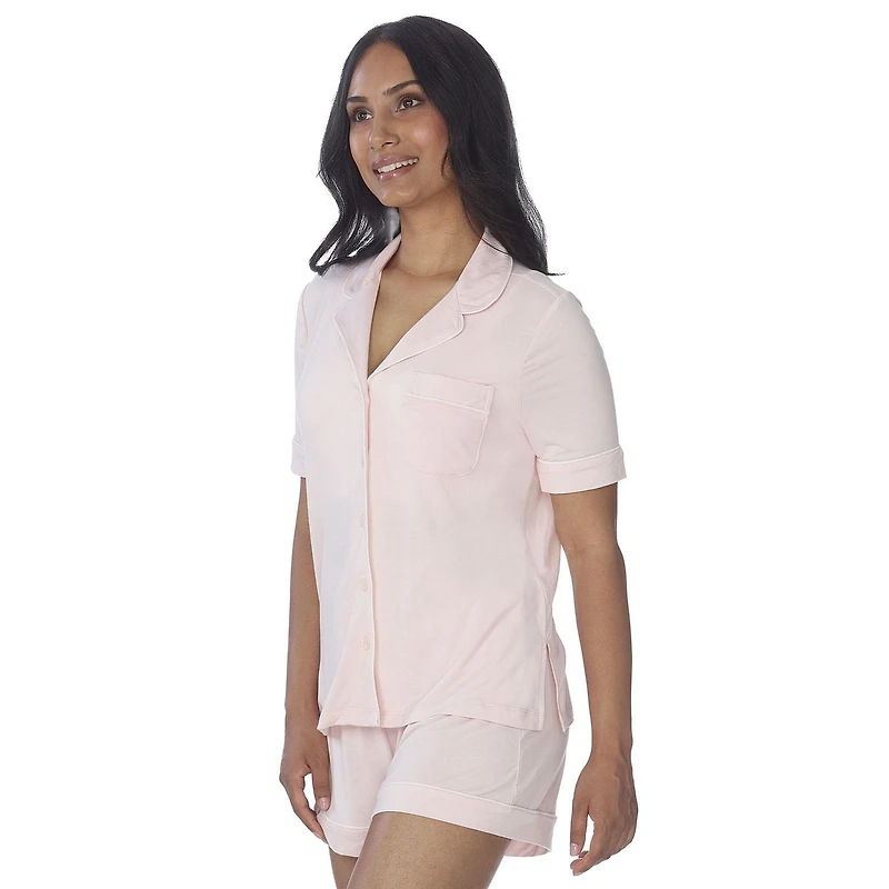Secret Short Sleeve Button Top with Piping - Online exclusive