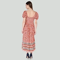 DV Floral print smocked waist maxi with S/S and a tiered ruffled hem
