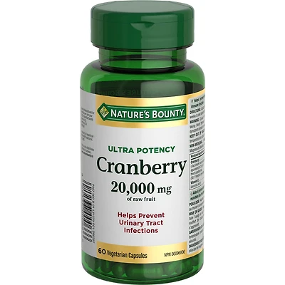 NATURE'S BOUNTY Canneberge, ultra-puissante, 20 000 mg, aide à prévenir les infections des voies urinaires, aide à soutenir la fonction immunitaire, végétarien, capsules 60 g Aide a prevenir les infections des voies urinaires