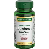 NATURE'S BOUNTY Cranberry, Ultra Potency, 20,000 mg, Helps Prevent Urinary Tract Infections, Helps Support Immune Function, Vegetarian, Capsules 60.0 g, Helps prevent urinary tract infections