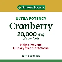 NATURE'S BOUNTY Cranberry, Ultra Potency, 20,000 mg, Helps Prevent Urinary Tract Infections, Helps Support Immune Function, Vegetarian, Capsules 60.0 g, Helps prevent urinary tract infections
