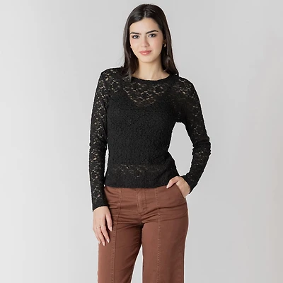Devoted long sleeve lace crew top