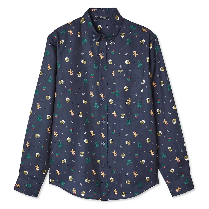 George Men's Holiday Button-Down Shirt