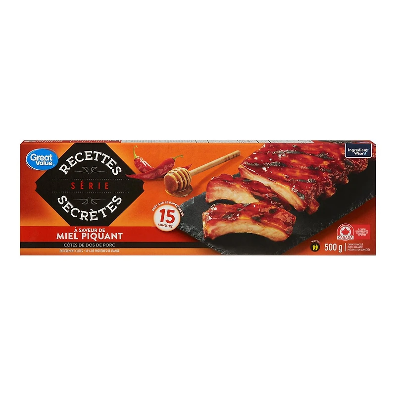 Côtes de dos de porc à saveur de miel piquant Série Recettes secrètes Great Value 500g