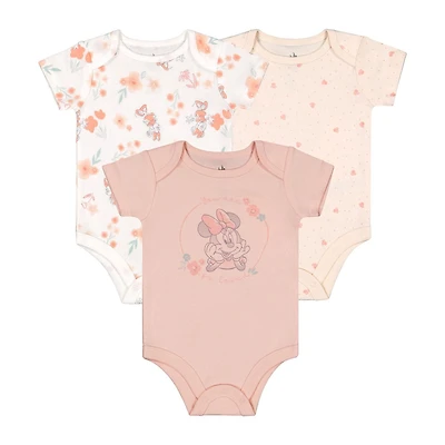 Disney Minnie Mouse Baby Girls' Layette Organic Cotton 3pc Bodysuit Set