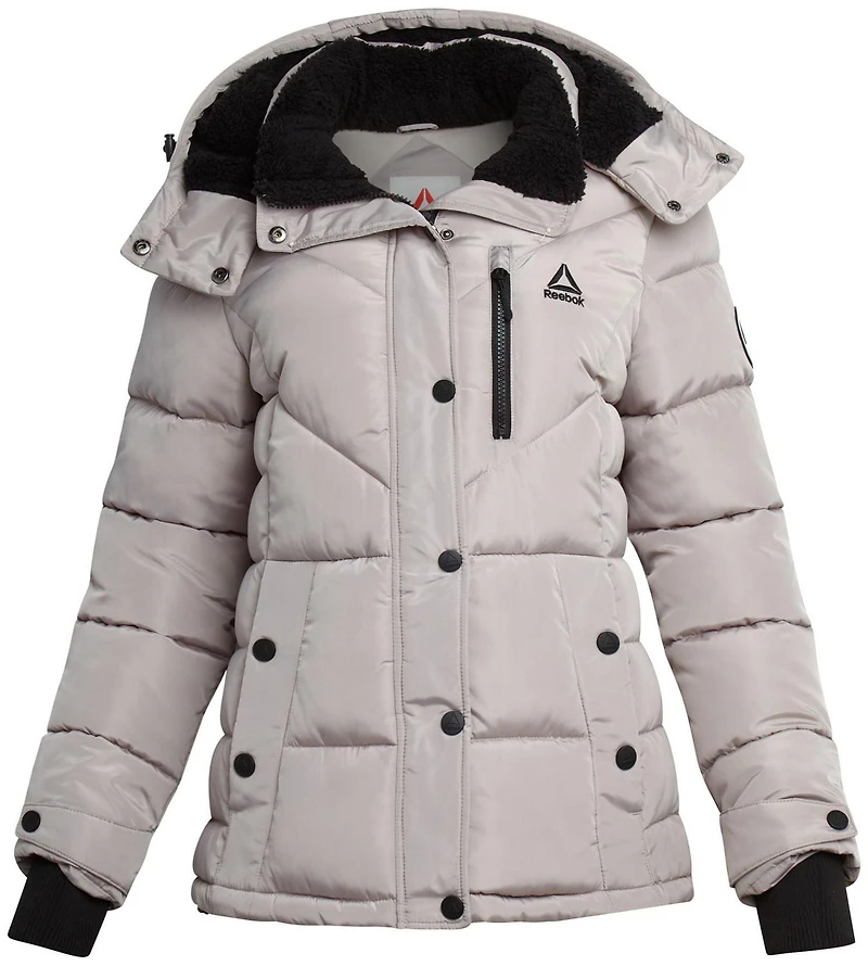 Reebok Womens' Adjustable Puffer Coat with Sherpa Lined Hood