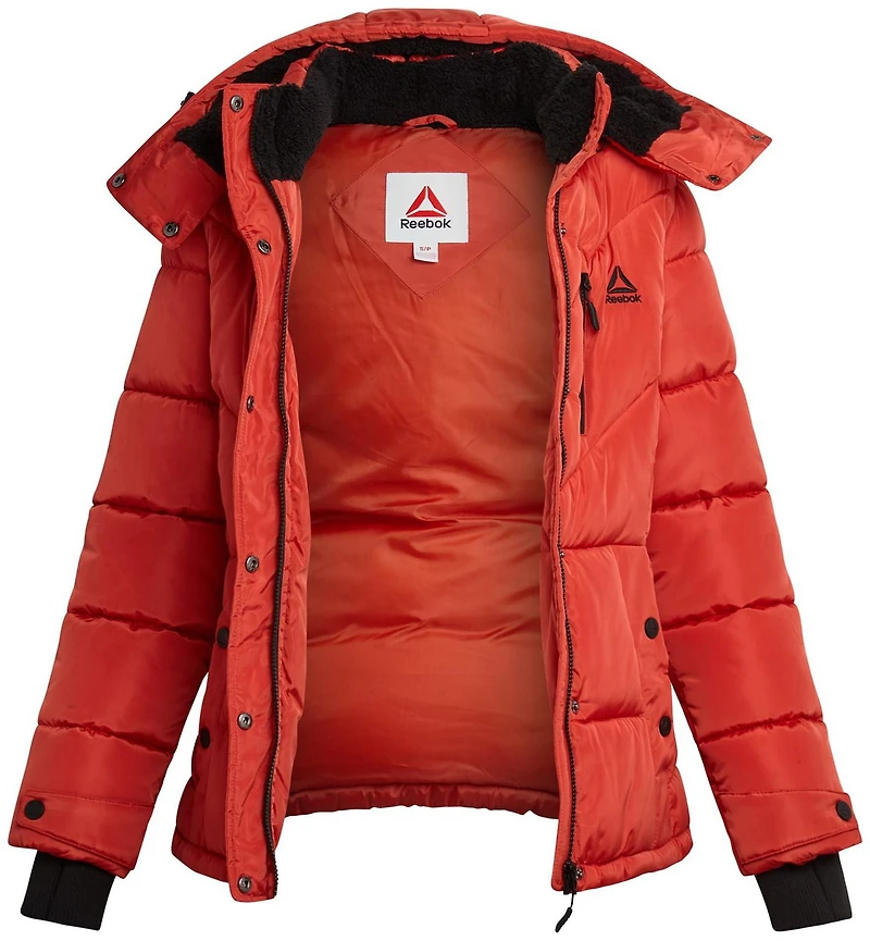 Reebok Womens' Adjustable Puffer Coat with Sherpa Lined Hood