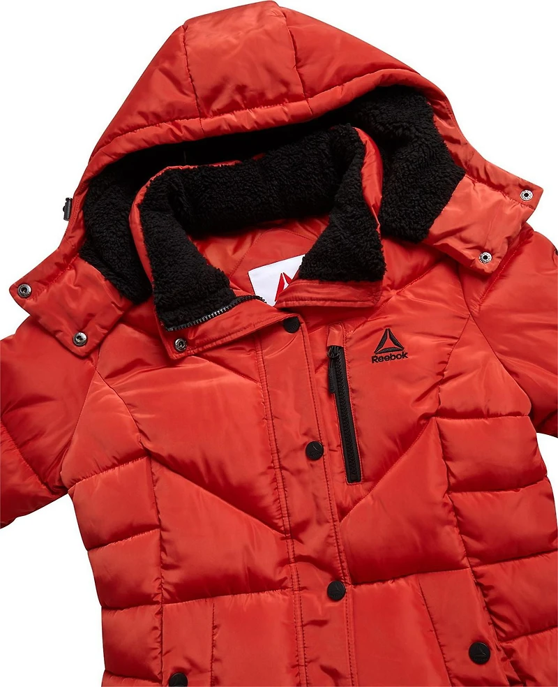 Reebok Womens' Adjustable Puffer Coat with Sherpa Lined Hood