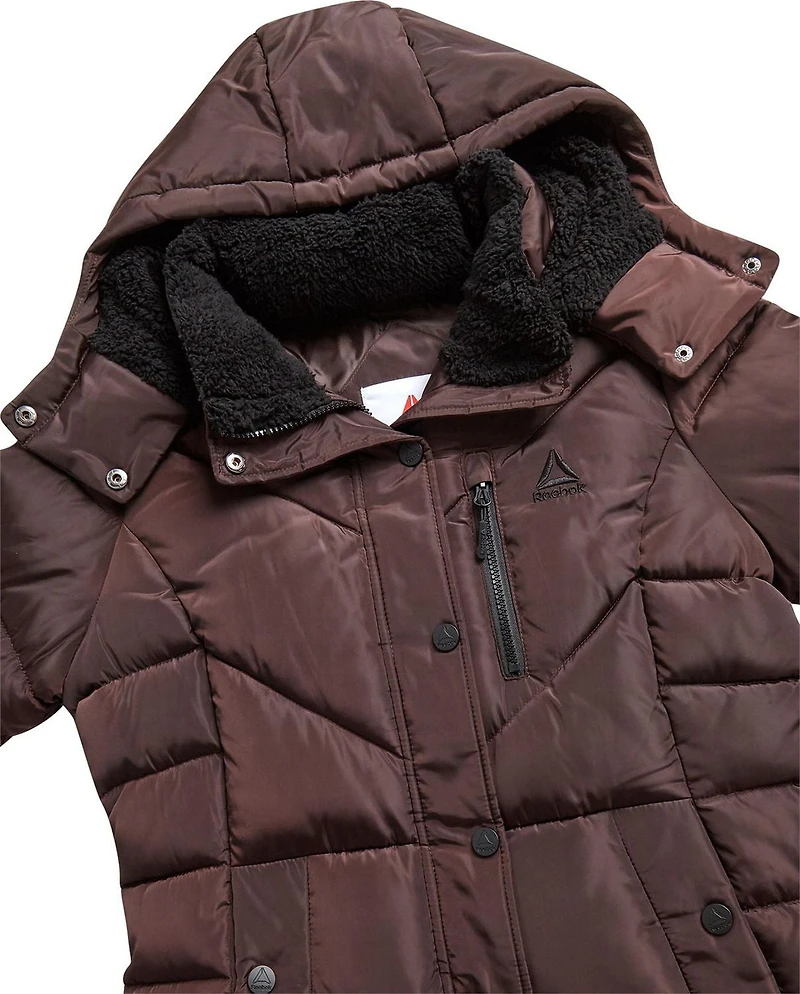 Manteau matelassé ajustable pour femmes Reebok avec capuchon doublé en sherpa
