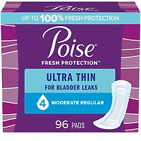Poise Ultra Thin Incontinence Pads for Women, 4 Drop, Moderate Absorbency, Regular, 96Ct
