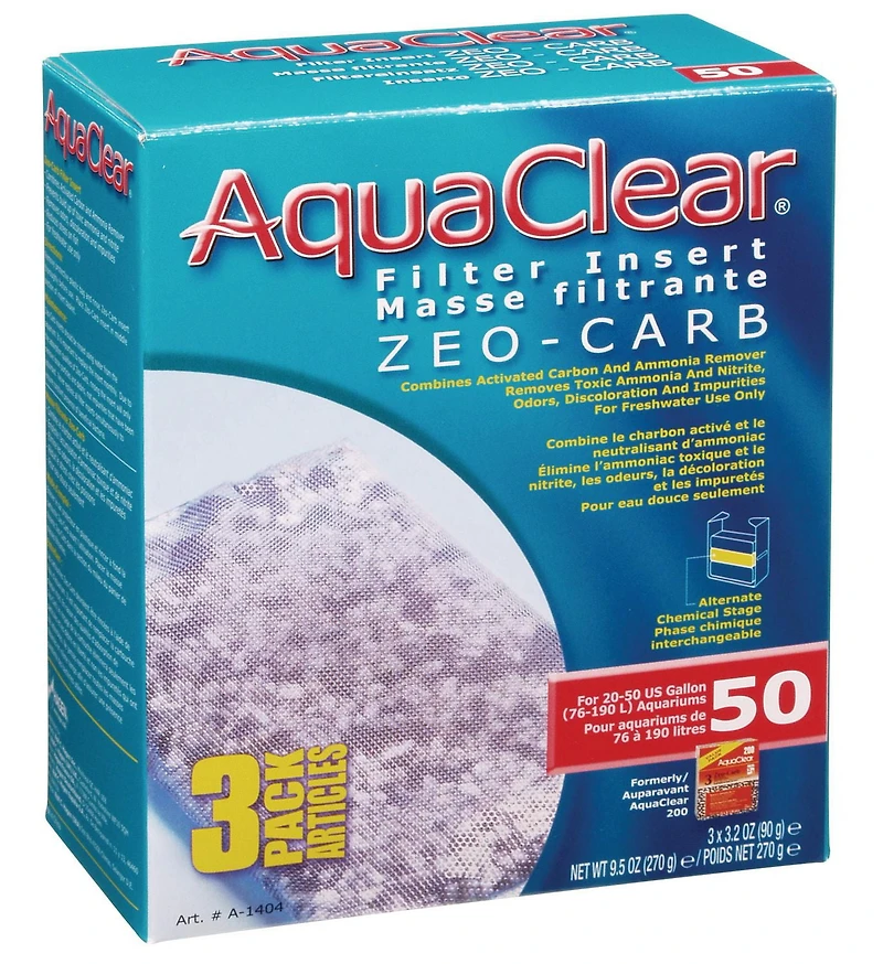 Zeo-Carb pour AquaClear 50/200, 270g (9.5 oz), paquet de 3