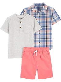 Carter's Child of Mine TB 3pc Outfit Set - Pink and Blue Plaid