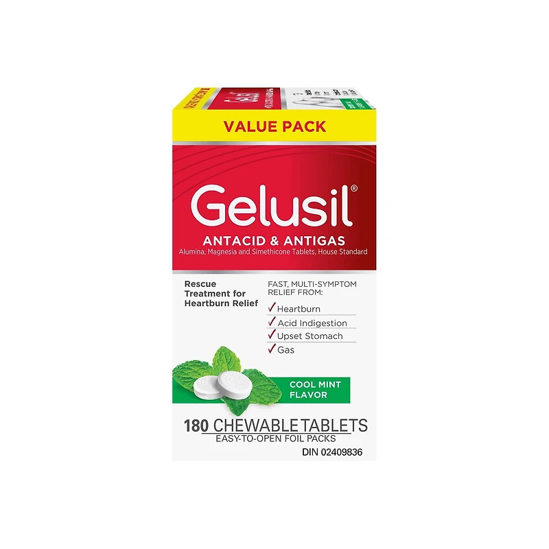 Gelusil Antacid & Anti-Gas Cool Mint 180 Count
