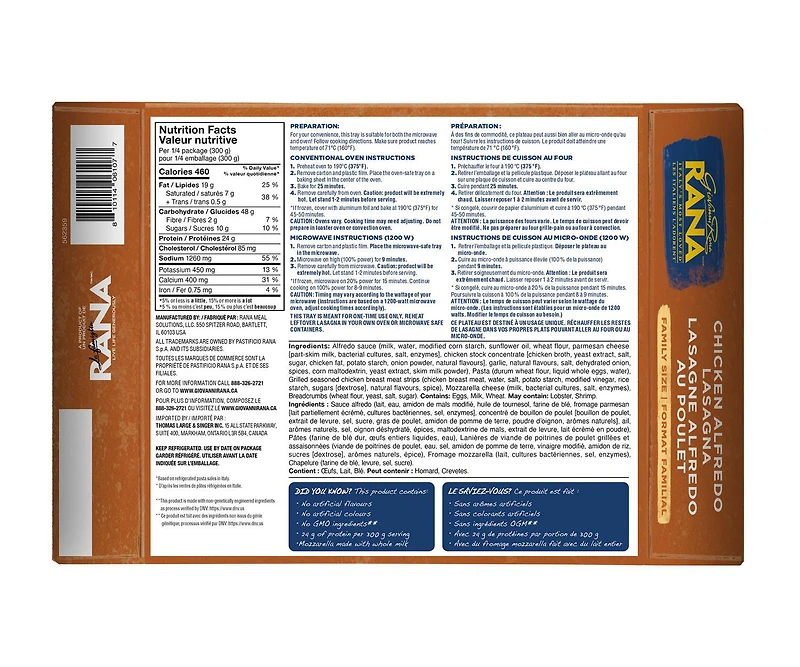 Rana Chicken Alfredo Lasagna, Family Size, 1.1 kg