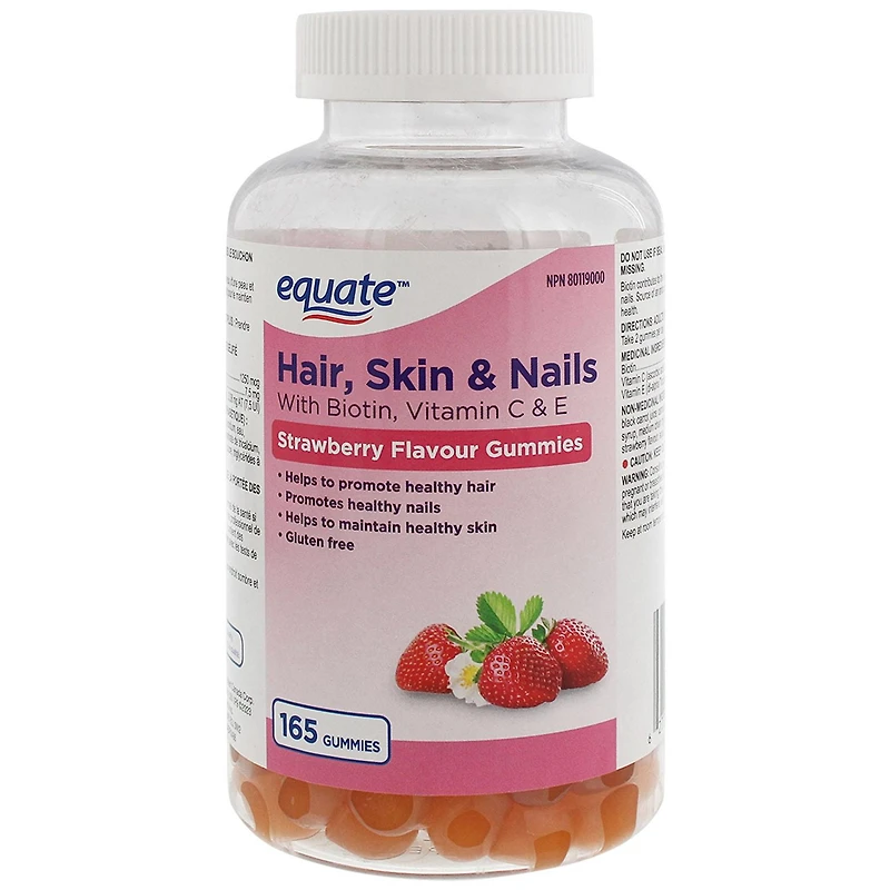 Equate Hair, Skin & Nails Gummies, Strawberry Flavour Gummies