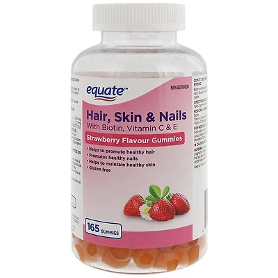 Equate Hair, Skin & Nails Gummies, Strawberry Flavour Gummies