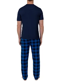 Fruit of the Loom Men's Sleep Set Crew Neck Top and Fleece Pant 2 Piece Pajama Set Blue