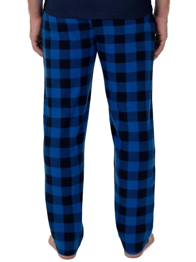 Fruit of the Loom Men's Sleep Set Crew Neck Top and Fleece Pant 2 Piece Pajama Set Blue