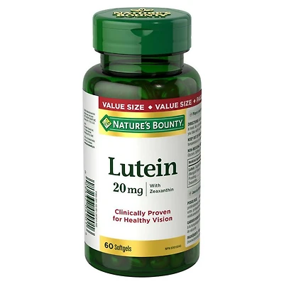 NATURE'S BOUNTY Lutéine, aide à soutenir la santé des yeux en cas de cataracte et dégénérescence maculaire liée à l’âge, à réduire le risque de cataracte et à améliorer la densité optique du pigment maculaire, format économique 60 paquet 60 gélules