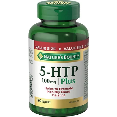 NATURE'S BOUNTY 5-HTP 100 mg Plus, Helps Promote Healthy Mood Balance, With L-5 Hydroxytryptophan, Valerian, Magnesium, Niacinimide and Vitamin B6 120