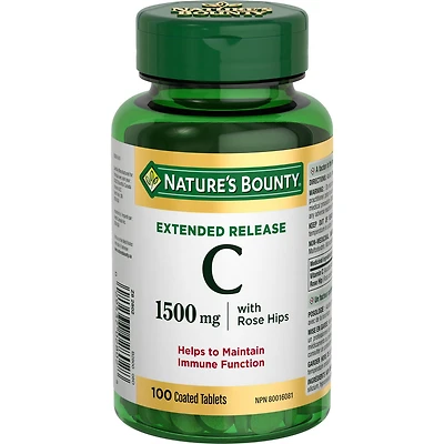NATURE'S BOUNTY Vitamine C avec Cynorrhodon, 1 500 mg, libération prolongée, aide à maintenir la fonction immunitaire, comprimés enrobés 100 paquet 100 Tablettes