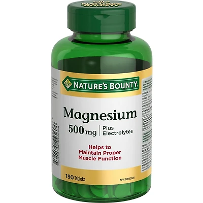 NATURE'S BOUNTY Magnésium plus électrolytes, 500 mg, aide au maintien des muscles, des os et des dents, à la formation et au développement des tissus et à la métabolisation des nutriments, comprimés 150 paquet 150 Comprimés