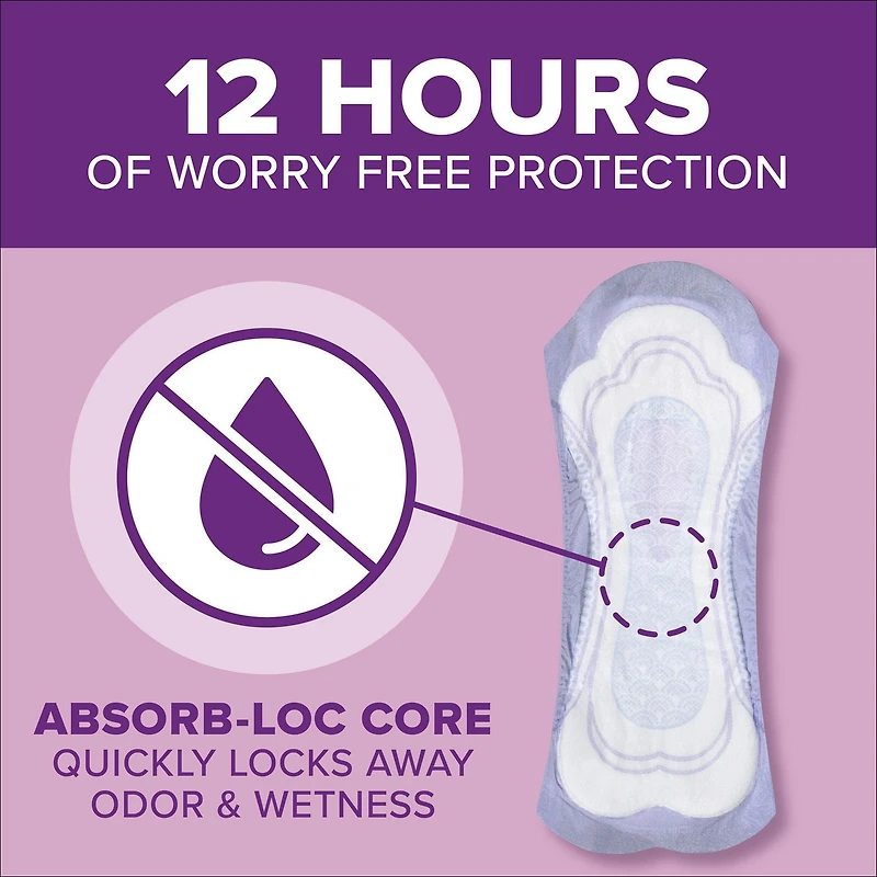 Poise Incontinence Pads for Women, 6 Drop, Ultimate Absorbency, Long, 56Ct, 56 Count