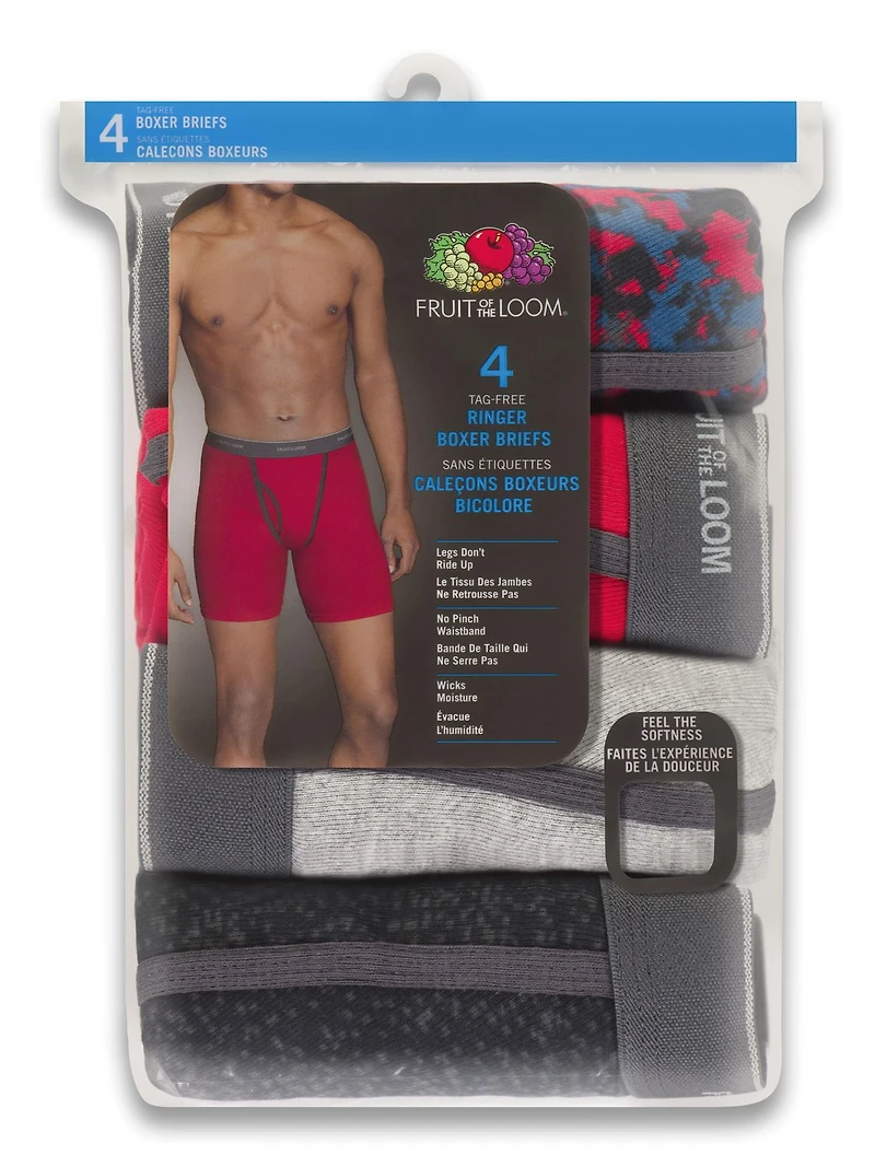 Fruit of the Loom Men's Ringer Boxer Briefs, 4-Pack