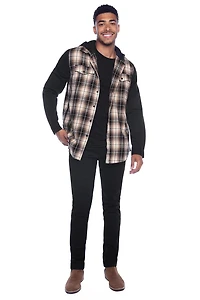 Jeaniologie™ — Chemise à capuche pour hommes en flanelle, manches en jersey