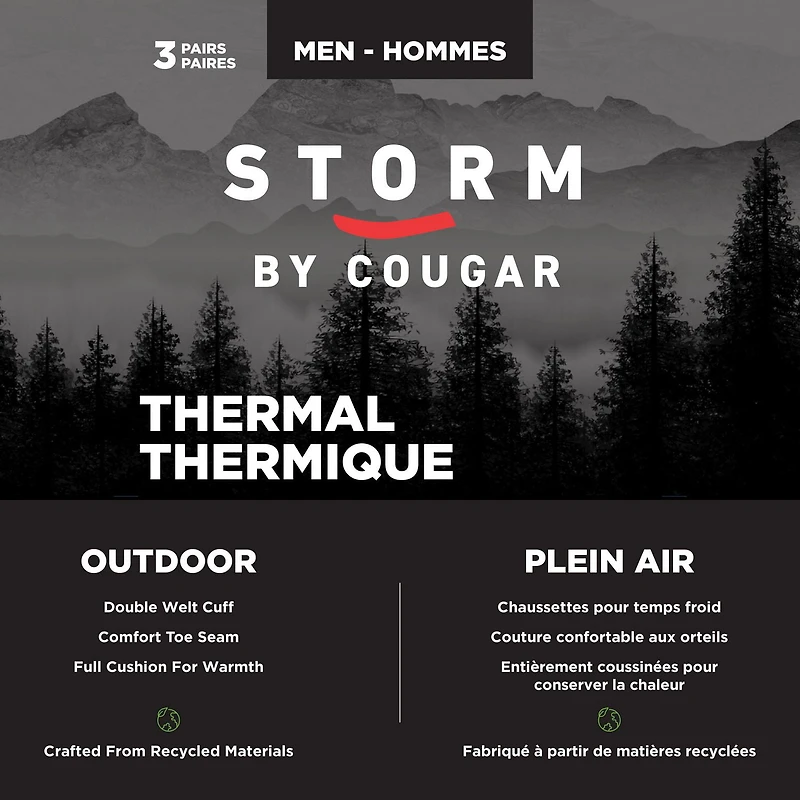 Storm by Cougar Men's 3 Pair Pack Heat Crew Socks