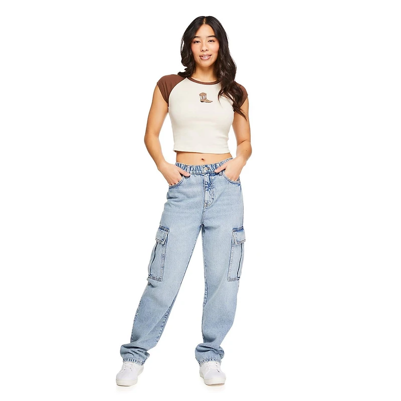 T-shirt coupe bébé avec manches raglan No Boundaries pour femmes