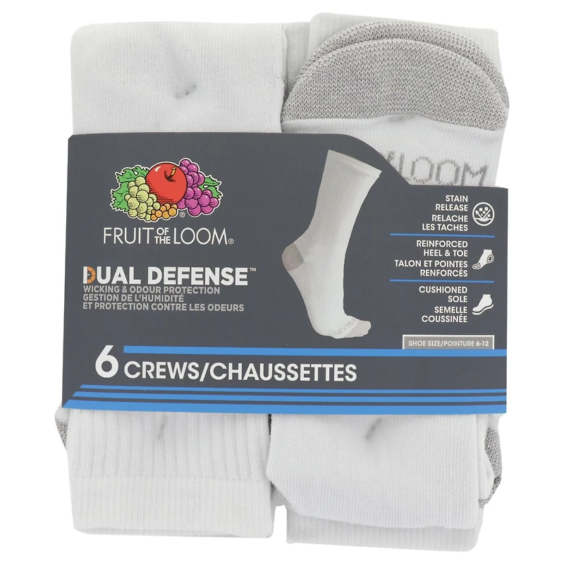 Fruit of the Loom Men's Dual Defense Crew Socks 6 Pair, Men's Crew Socks 6 Pair