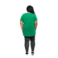 Elf Ladies Plus Santa Short Sleeve High Low Top