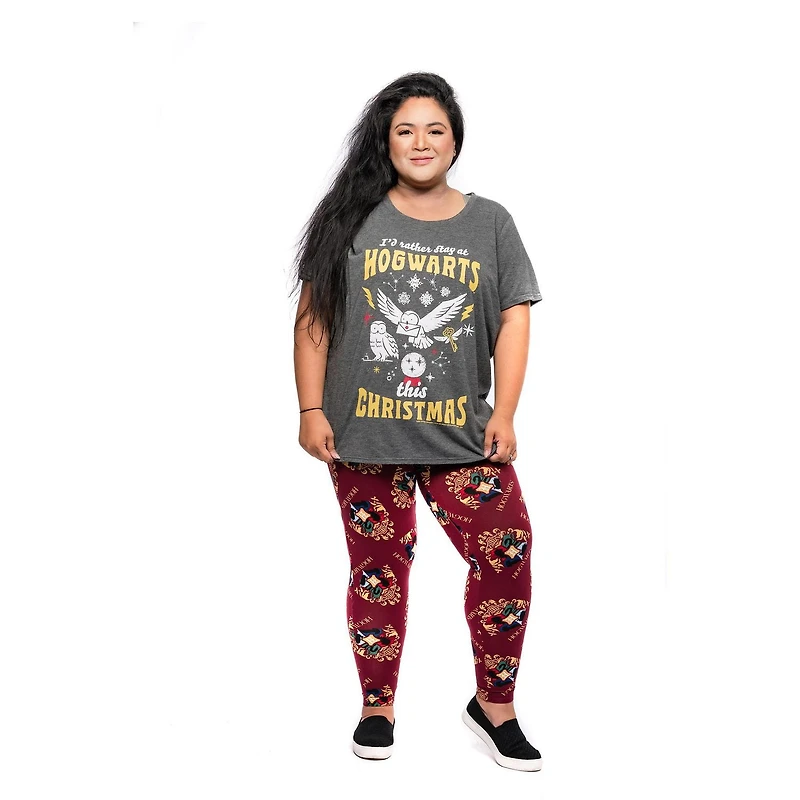 Harry Potter Ladies Plus Christmas At Hogwarts Short Sleeve High Low Top