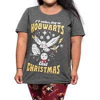 Haut bas à manches courtes Harry Potter Ladies Plus Christmas At Hogwarts