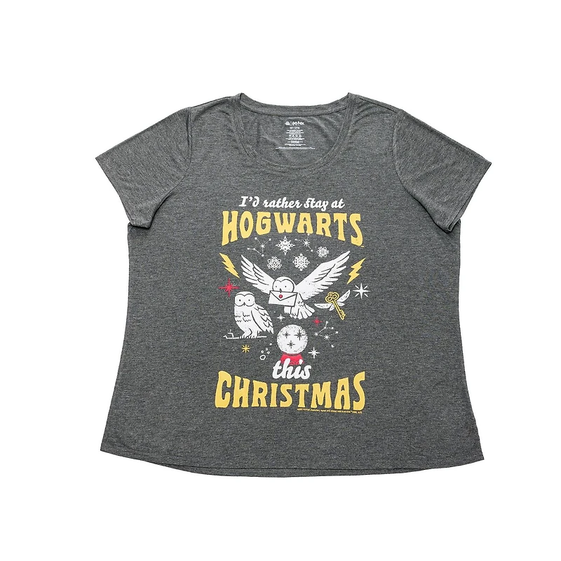 Harry Potter Ladies Plus Christmas At Hogwarts Short Sleeve High Low Top