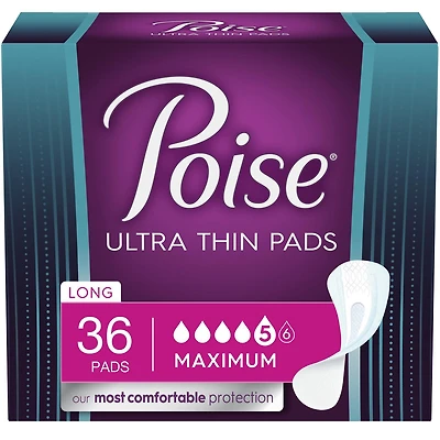 Poise Ultra Thin Postpartum Incontinence Pads, Maximum Absorbency, Long Length, 36 Count