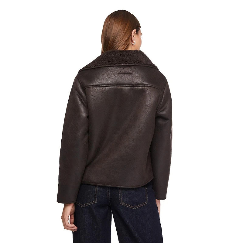 Manteau de motard en fausse peau mouton George pour femmes Tailles TP–TTG