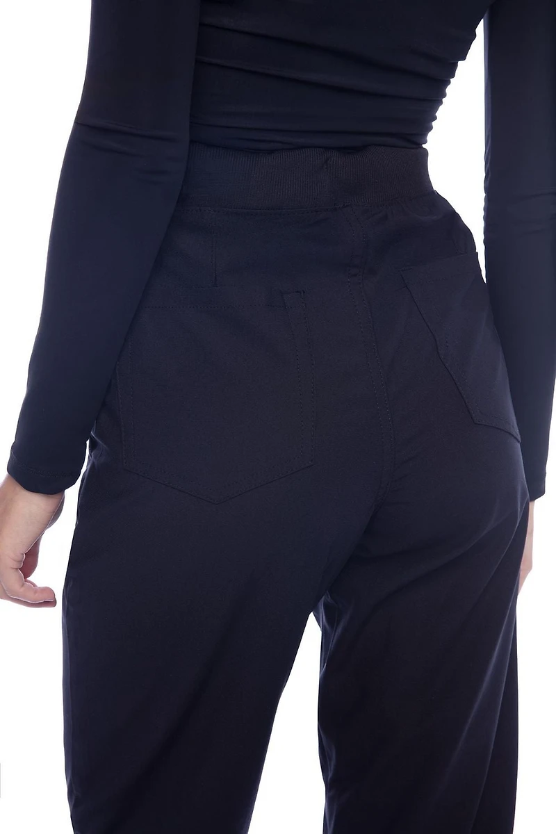 Jeaniologie™ Jogging taille haute pour femme à enfiler – Noir Taille P-TTG