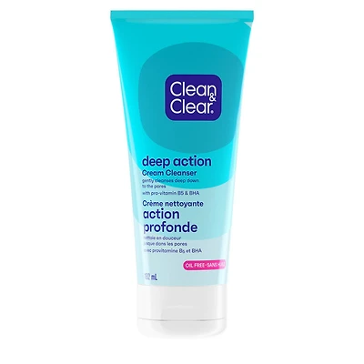 Clean & Clear Oil-Free Deep Action Cream Cleanser – Creamy Daily Face Wash with Pro-Vitamin B5 & BHA, Removes Oil & Impurities, Deep Pore Cleansing