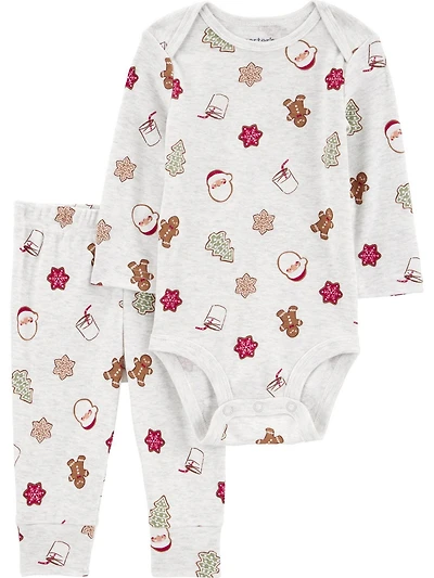 Child of Mine Baby Boy Bodysuit Pant Set Santa Milk & Cookies